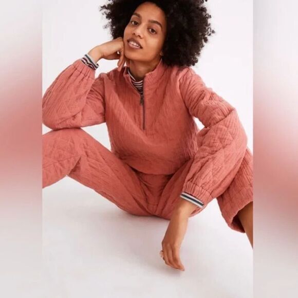 NEW Madewell plus Madewell Diamond Jacquard Half-Zip‎ Pullover Top Rose Dust 2X